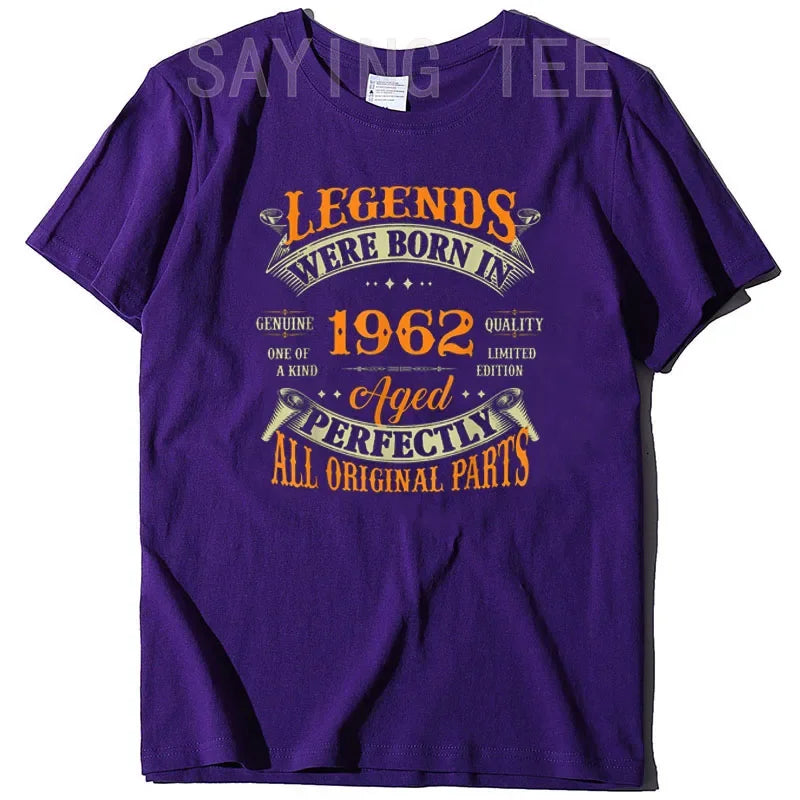 Legends Born in 1962 Vintage T-Shirt for Women Men Clothing Father's Day Gifts Graphic Outfits Letters Printed Saying  Tee Tops