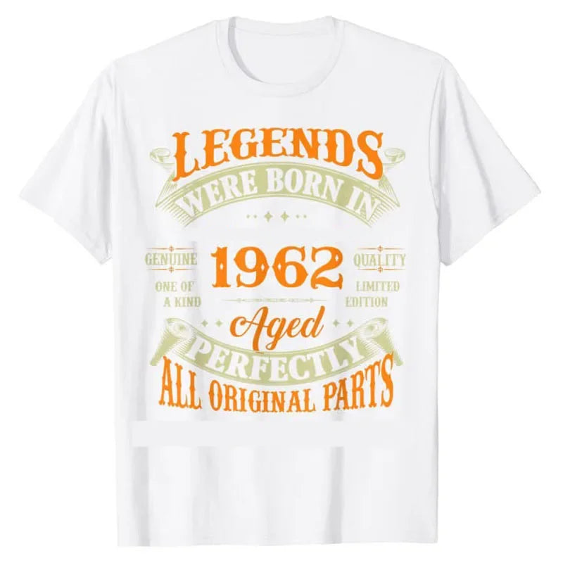 Legends Born in 1962 Vintage T-Shirt for Women Men Clothing Father's Day Gifts Graphic Outfits Letters Printed Saying  Tee Tops
