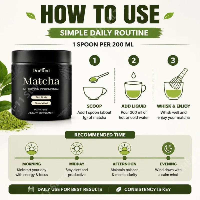 Docteat Matcha Powder Easy Mix and Drink Stone Milled First Flush for Daily Energy Fo lifestyle view