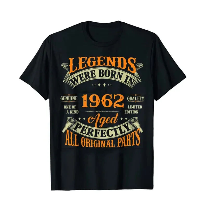 Legends Born in 1962 Vintage T-Shirt for Women Men Clothing Father's Day Gifts Graphic Outfits Letters Printed Saying  Tee Tops