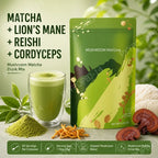 Mushroom Matcha Powder with Lion's Mane, Reishi & Cordyceps, 6.35 Oz (180g) , Non-GMO Gluten-Free