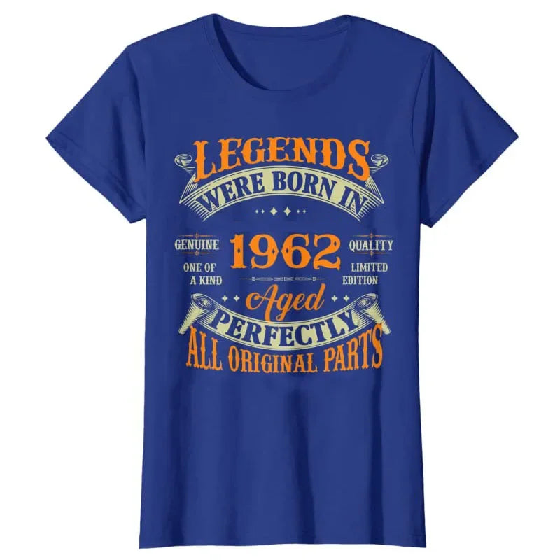 Legends Born in 1962 Vintage T-Shirt for Women Men Clothing Father's Day Gifts Graphic Outfits Letters Printed Saying  Tee Tops