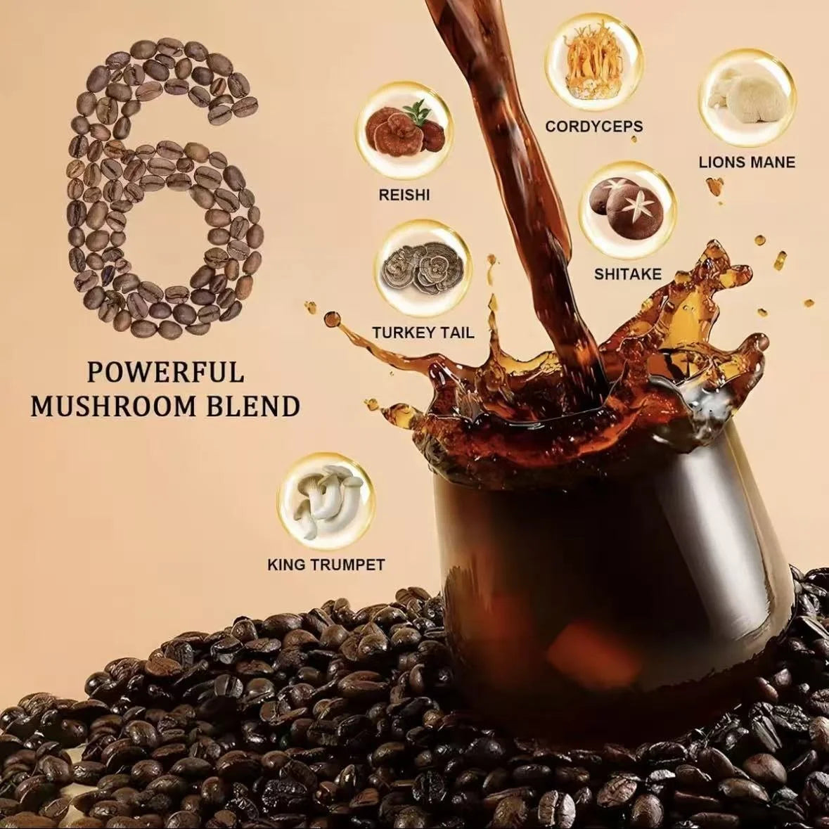 Organic Mushroom Matcha & Coffee, 2000mg Adaptogenic Blends, USDA Certified, Made in U close-up view