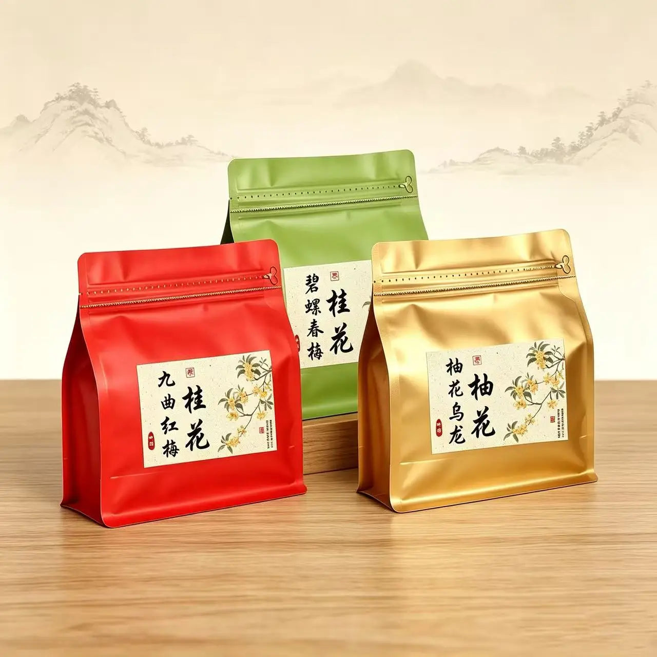 High quality premium flower scented tea jasmine tea aluminum foil bag green black oolong tea 125g250
