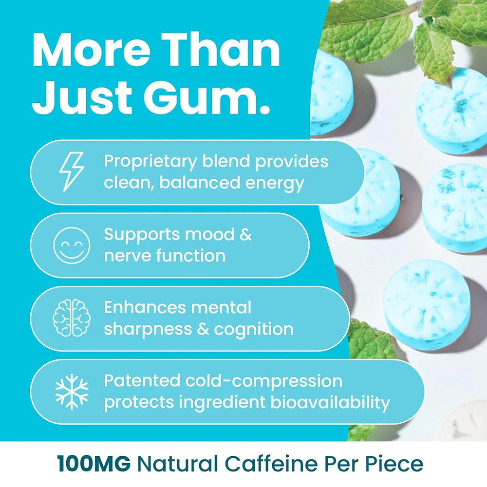 Energy Caffeine Gum with L-theanine, Natural Caffeine, Vitamin B12 & B6 - Nootropic E alternate view