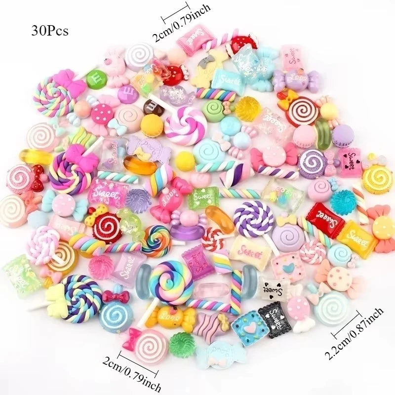 30/50/100Pcs Mix Design Candy Sweets Flatback Resin Cabochons for Kids Embellishments lifestyle view