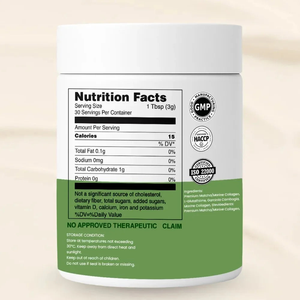 Matcha Collagen Powder with Marine Collagen Organic Green Tea Drink Mix Daily Beauty W close-up view