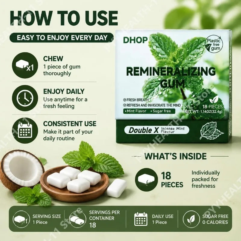 DHOP Remineralizing Gum Gummies Mint Flavor Sugar Free Fresh Breath Nano Hydroxyapati lifestyle view