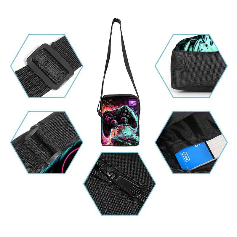3D Cartoon Gamepad Messenger Bag | Lightweight Crossbody for Children and Teens