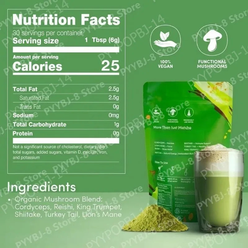 Mushroom Matcha Powder with Lion's Mane, Reishi & Cordyceps, 6.35 Oz (180g) , Non-GMO lifestyle view