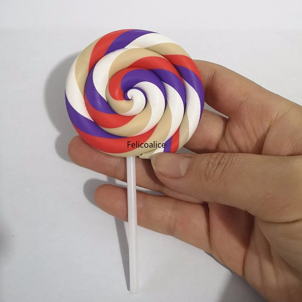 1/2PCS Big Simulate Clay Lolipop Cute Plasticine Candy Flat Back for Kids DIY Phone De close-up view