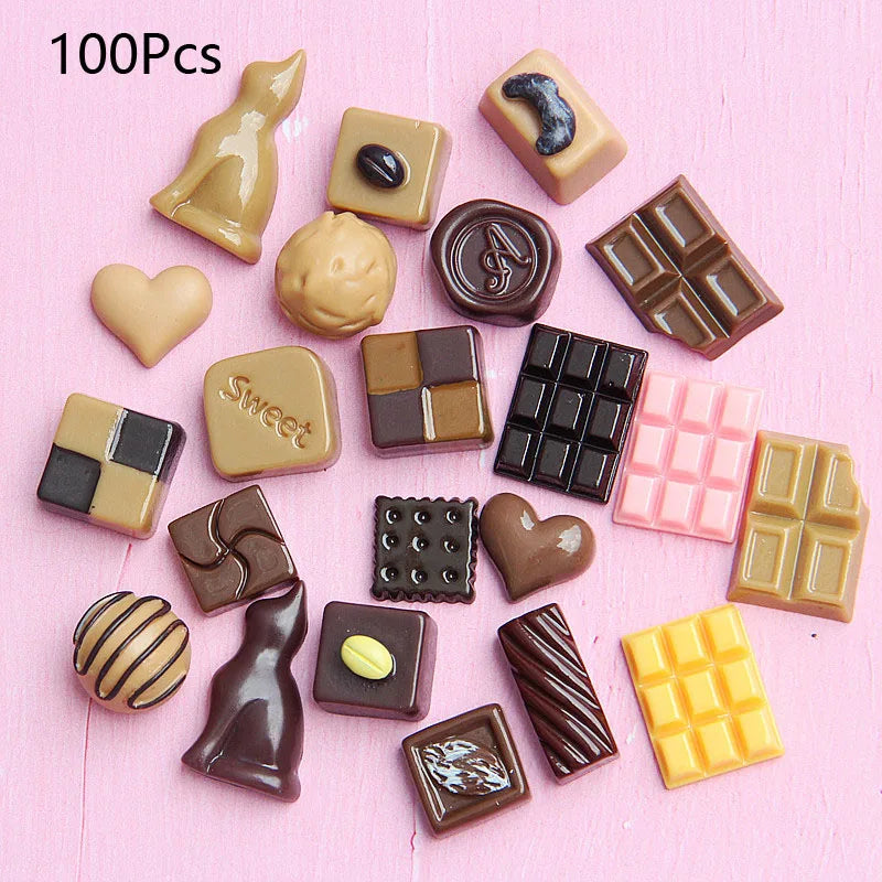 30/50/100Pcs Mix Design Candy Sweets Flatback Resin Cabochons for Kids Embellishments close-up view