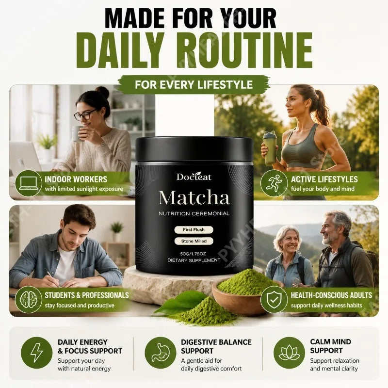 Docteat Matcha Powder Easy Mix and Drink Stone Milled First Flush for Daily Energy Focus detail view