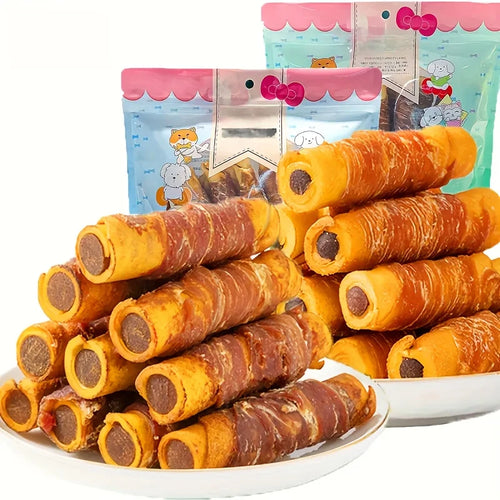 150g/5.29oz Chicken Wrapped Cowhide Chocolate Stick, Meat Dog Snacks, Made From Chicken Meat And Bee