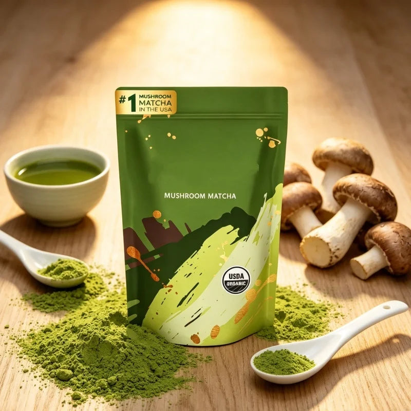 Organic Mushroom Matcha & Coffee, 2000mg Adaptogenic Blends, USDA Certified, Made in USA for Energy