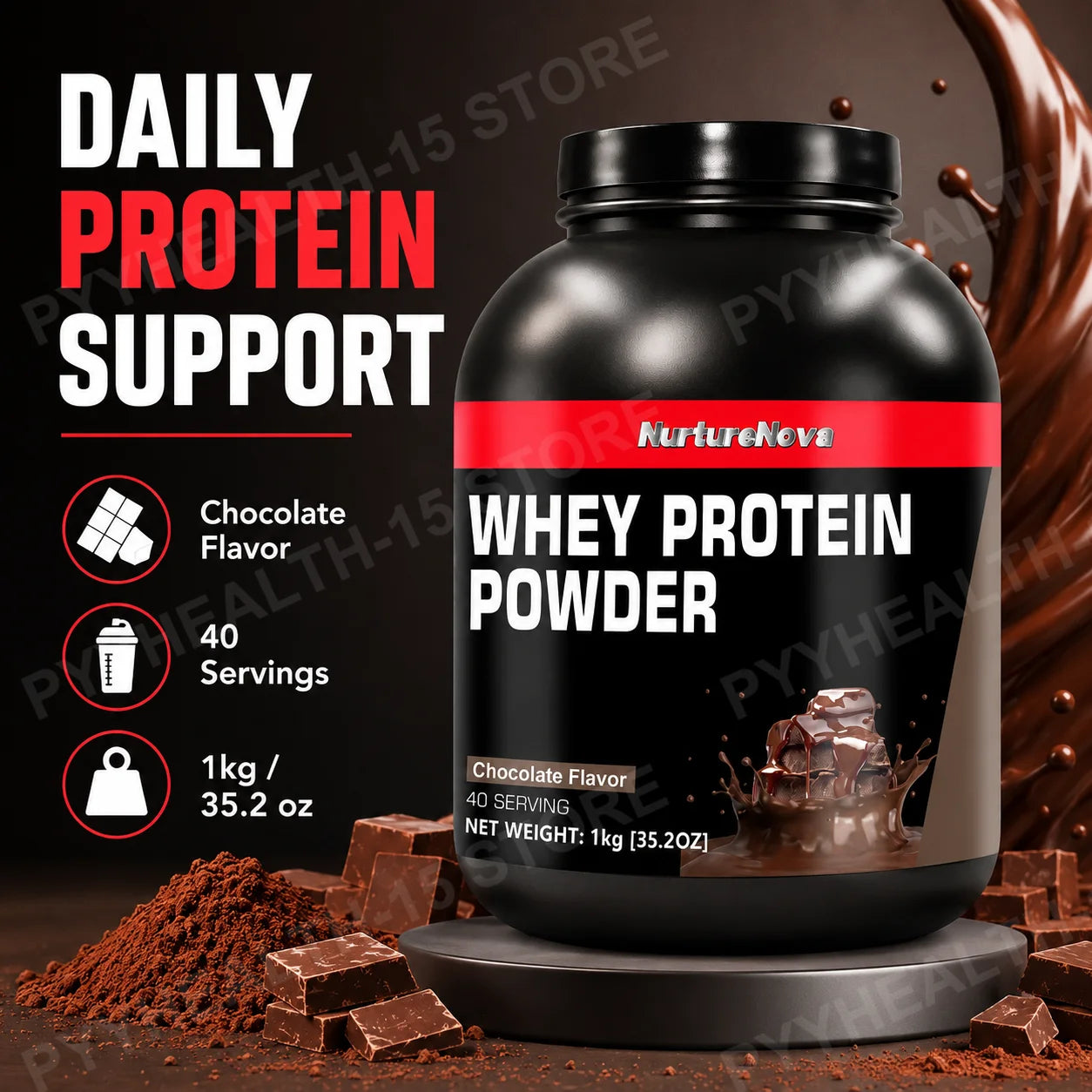 NurtureNova Whey Protein Powder Build Muscle Sport Support Vanilla Flavor Strawberry lifestyle view