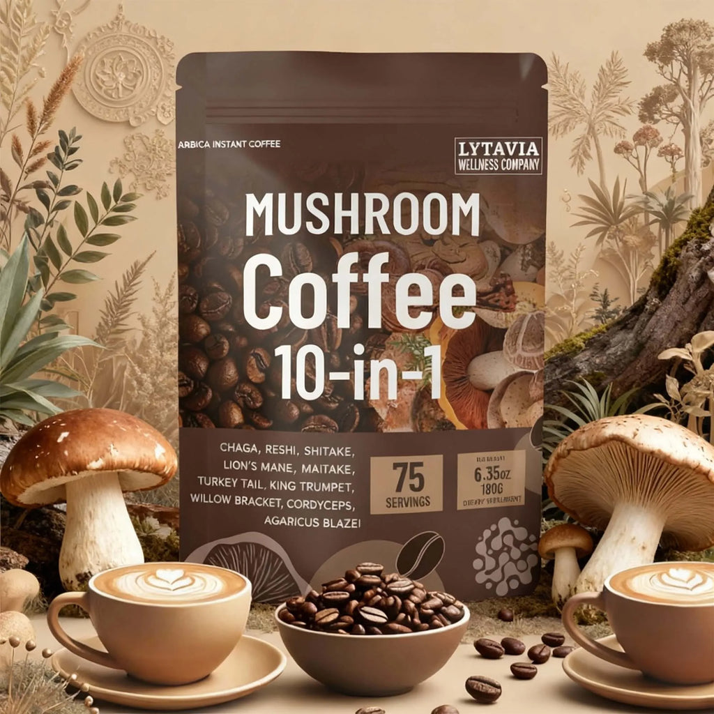 Mushroom Coffee With 10 Adaptogenic Mushrooms And MCT Oil, USA Grown Instant Coffee, lifestyle view
