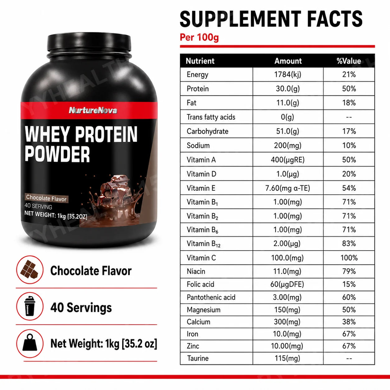 NurtureNova Whey Protein Powder Build Muscle Sport Support Vanilla Flavor Strawberry alternate view