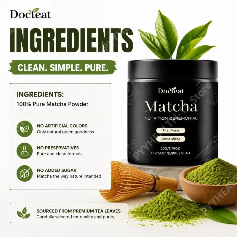 Docteat Matcha Powder Easy Mix and Drink Stone Milled First Flush for Daily Energy Fo alternate view