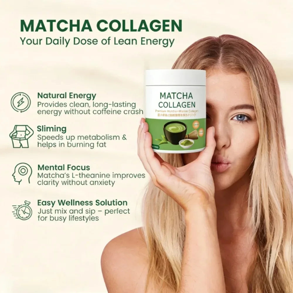 Matcha Collagen Powder with Marine Collagen Organic Green Tea Drink Mix Daily Beauty Wel detail view