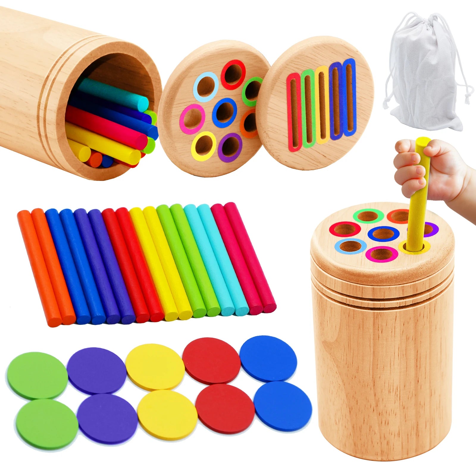 Montessori Wooden Color Sorting &amp; Shape Matching Toy
