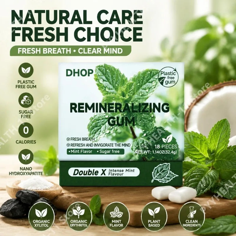 DHOP Remineralizing Gum Gummies Mint Flavor Sugar Free Fresh Breath Nano Hydroxyapatite Organic Xyli