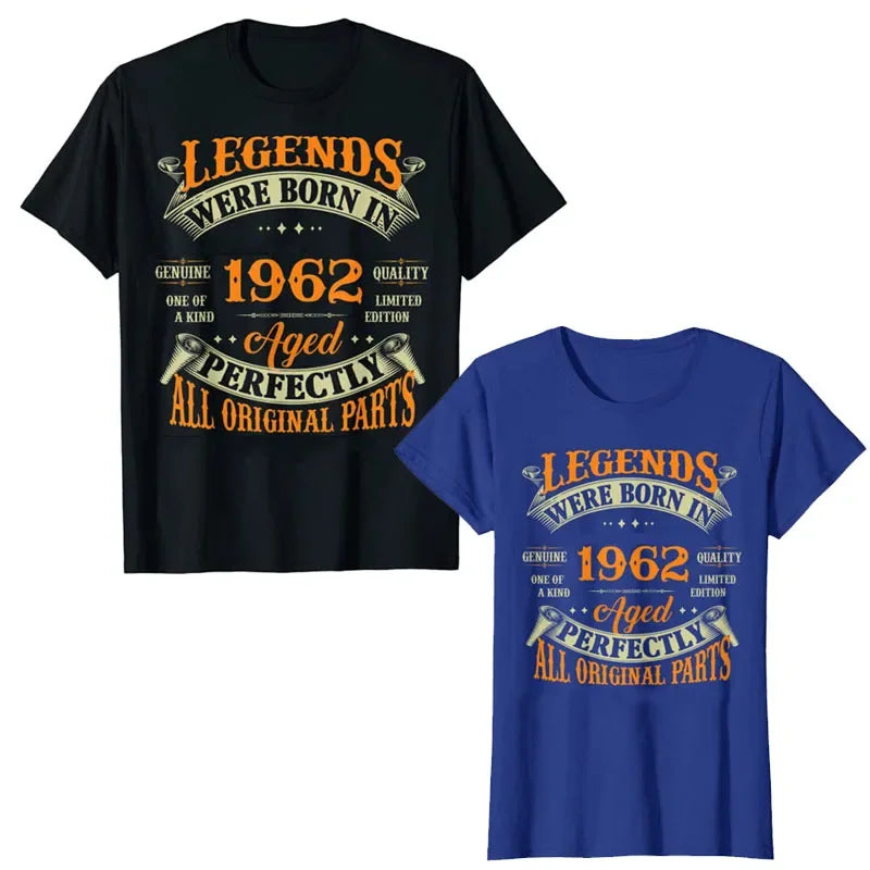 Legends Born in 1962 Vintage T-Shirt for Women Men Clothing Father's Day Gifts Graphic Outfits Letters Printed Saying  Tee Tops