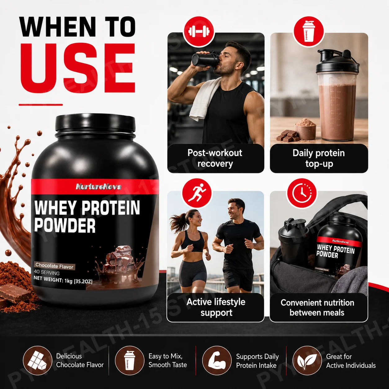 NurtureNova Whey Protein Powder Build Muscle Sport Support Vanilla Flavor Strawberry Cho detail view