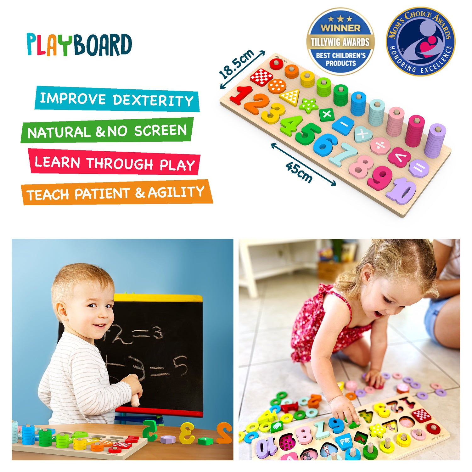 The PlayBoard by Max & Lea is an 8-in-1 wooden educational toy