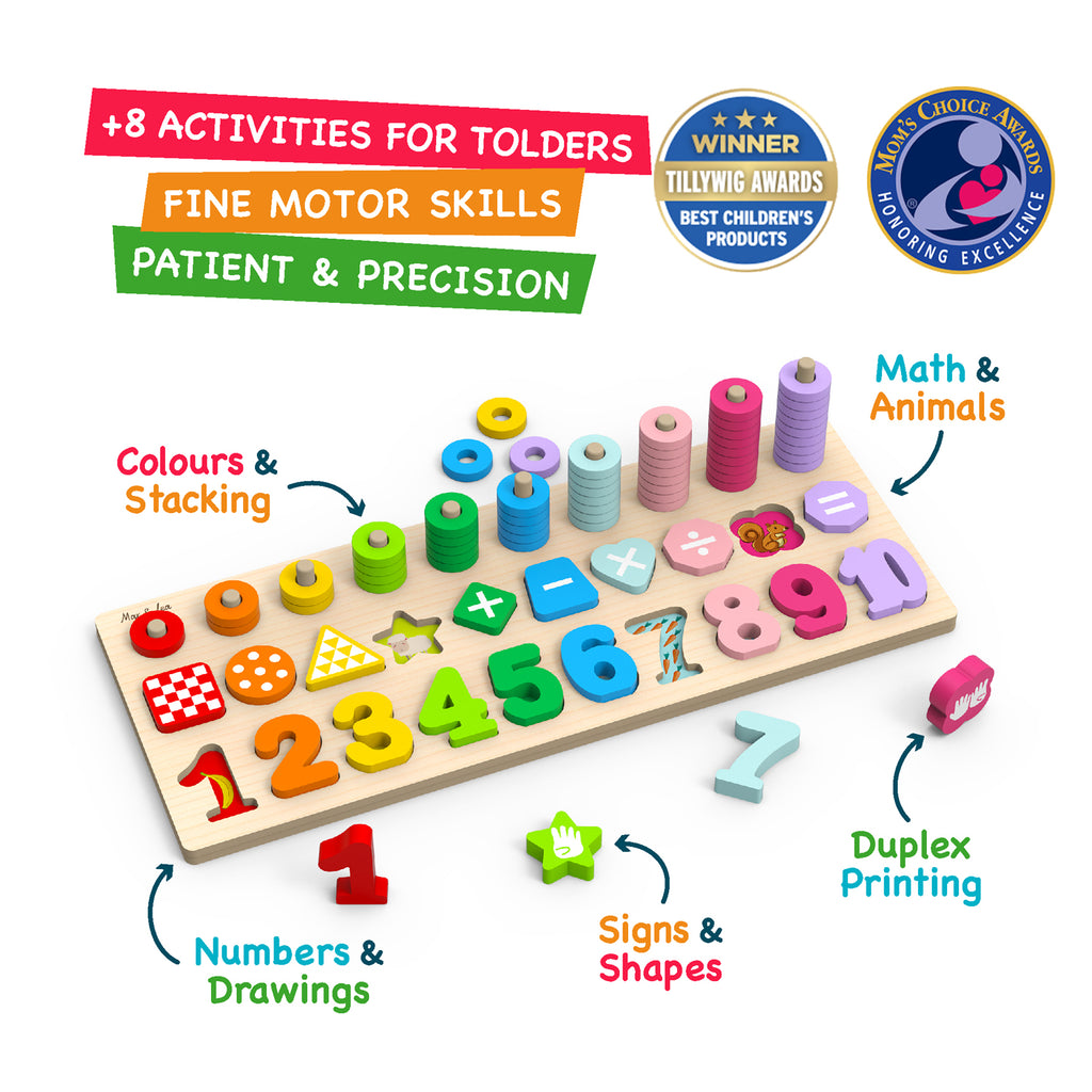 The PlayBoard by Max & Lea is an 8-in-1 wooden educational toy