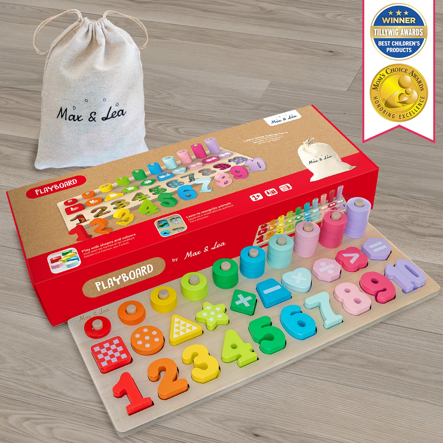 The PlayBoard by Max & Lea is an 8-in-1 wooden educational toy