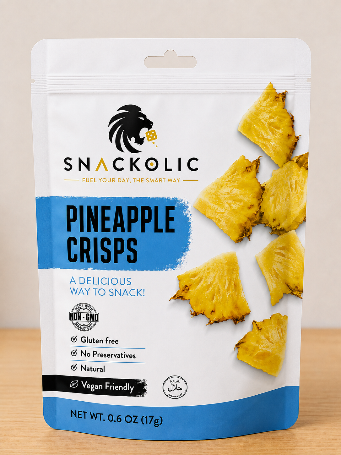 Snackolic Pineapple Crisps, Crunchy Pineapple Fruit Snack, Gluten Free, Vegan Friendly, Non-GMO, No Preservatives, Natural Fruit Snack, 0.6 oz (17 g)
