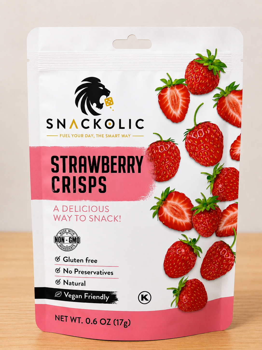 Snackolic Strawberry Crisps, Crunchy Strawberry Snack, Gluten Free, Vegan Friendly, Non-GMO, No Preservatives, Natural Fruit Snack, 0.6 oz (17 g)