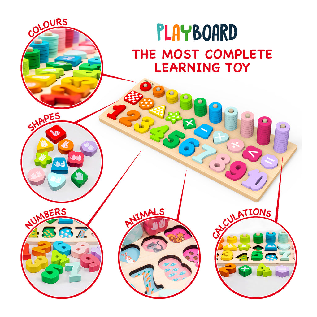 The PlayBoard by Max & Lea is an 8-in-1 wooden educational toy