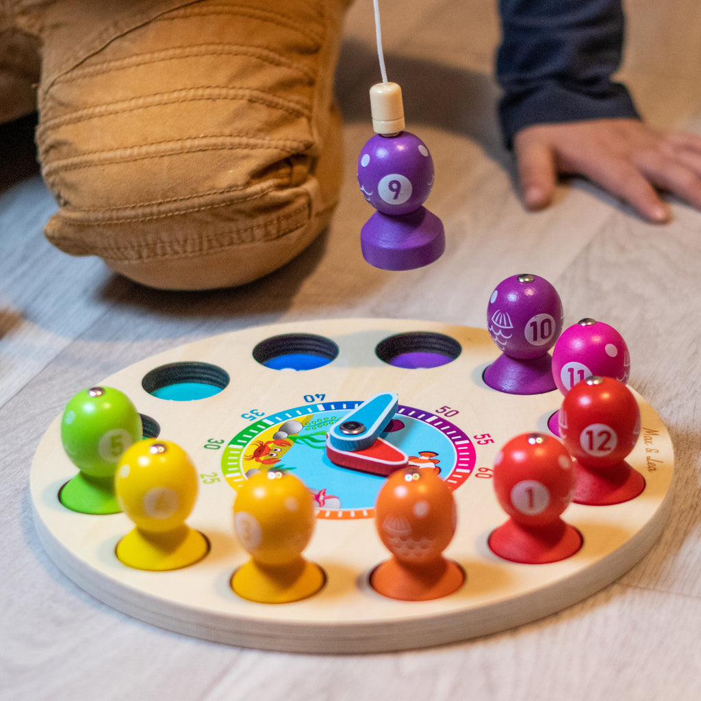 Max & Lea Montessori Clock Board Teaching Time Learning Wooden Games Magnetic Fishing Educational Toy